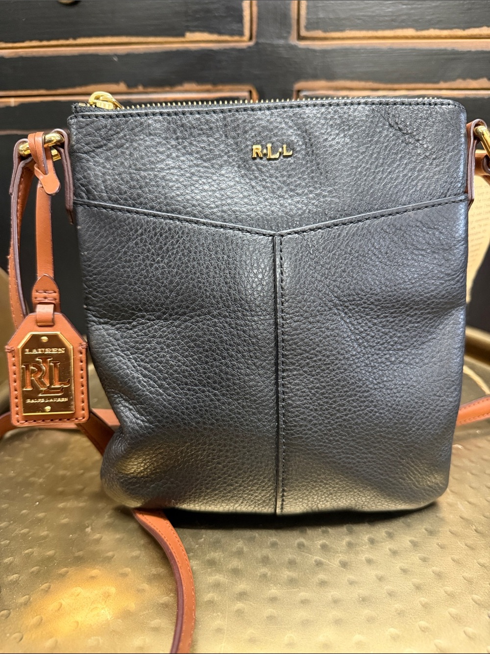 Ralph Lauren Leather Crossbody Bag in Black